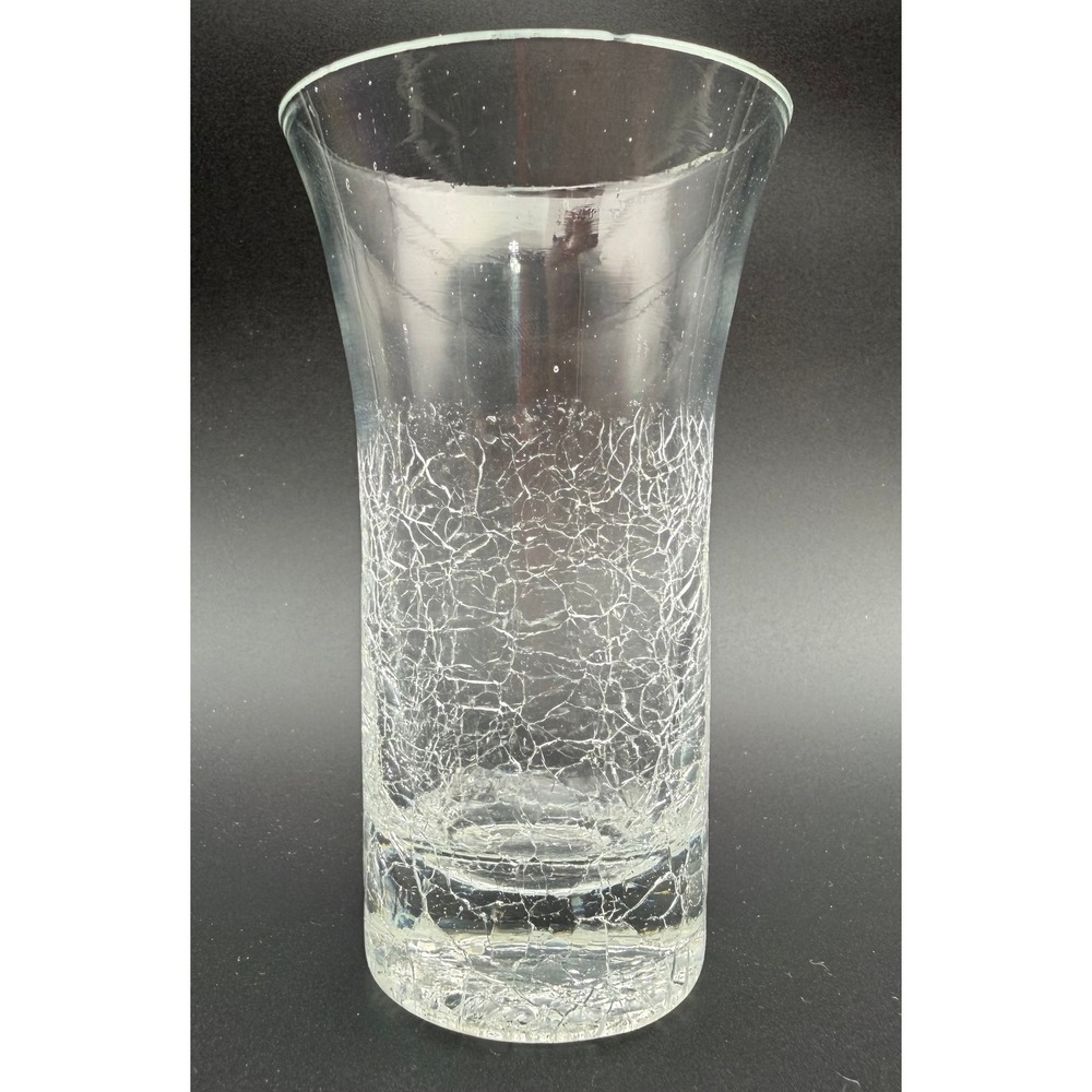 Clear Crackle Glass Shot Glass Flared Rim Heavy Base Decorative 4in Vintage